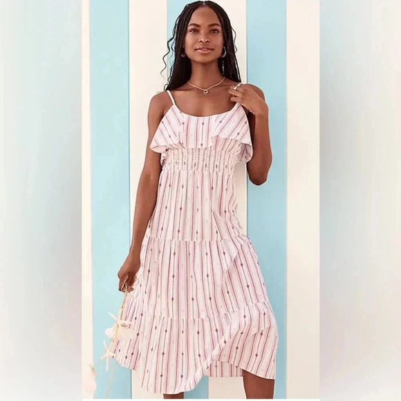 Loft Striped Ruffle Strappy Midi Dress - Picture 4 of 6